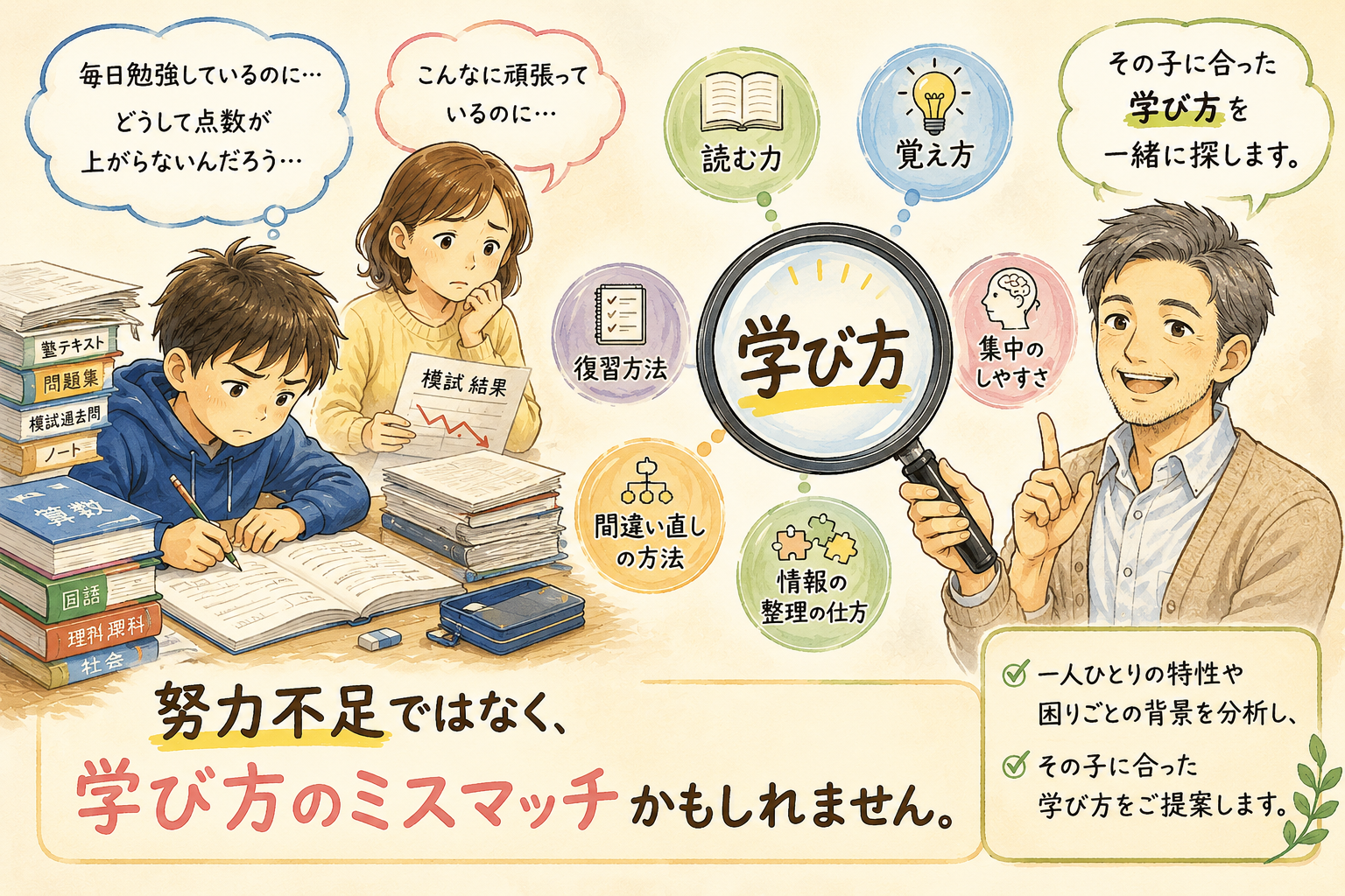 勉強しているのに成績が伸びない相談イメージ